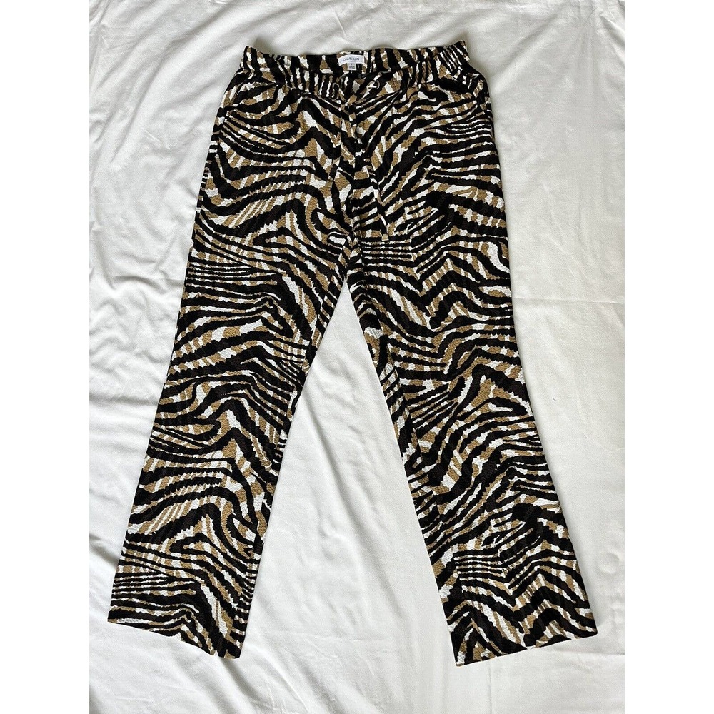 Calvin Klein Womens Wide Leg Pull On Animal Print Pants L Elastic Waist Tiger